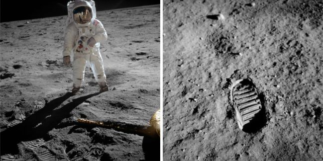 První lidské kroky na Měsíci. Zdroj: Wikipedia.